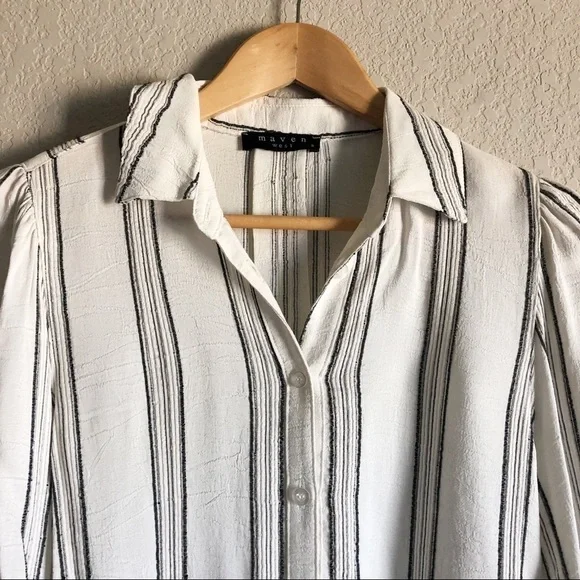 Anthro Maven West Striped Gauzy Wide Flare Sleeve Blouse - Picture 6 of 10